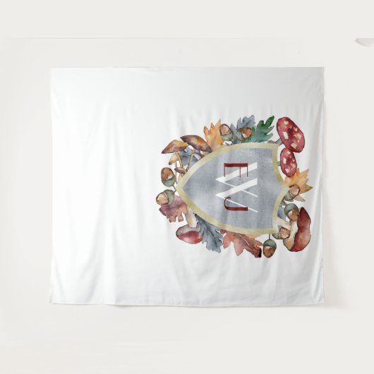 Stoffig blauwe Bourgondiërode herfst paddenstoel t Wandkleed (Voorkant (horizontaal))