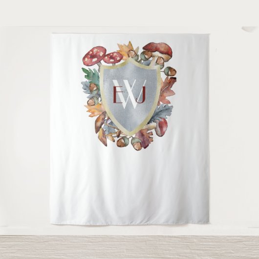 Stoffig blauwe Bourgondiërode herfst paddenstoel t Wandkleed (Voorkant)