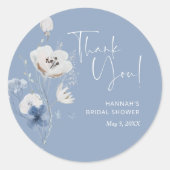 Stoffig blauwe bruidsfeest favoriet bedankje ronde sticker (Voorkant)