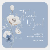 Stoffig blauwe bruidsfeest favoriet bedankje vierkante sticker (Voorkant)