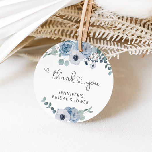 Stoffig blauwe bruiloftsshower favor tag bedankjes labels
