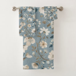 Stoffig blauwe bruine crème cottage bloem bad handdoek
