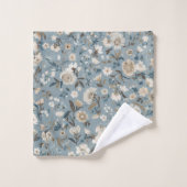 Stoffig blauwe bruine crème cottage bloem bad handdoek (Wasdoekje)