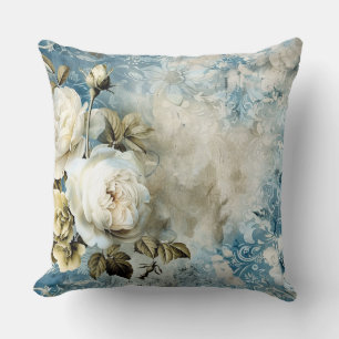 Stoffig blauwe burgundy bloem marble naam monogram kussen