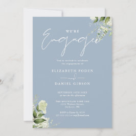 Stoffig blauwe elegante bloemige verlovingsfeest kaart