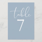 Stoffig blauwe elegante moderne script tafelnummer (Achterkant)