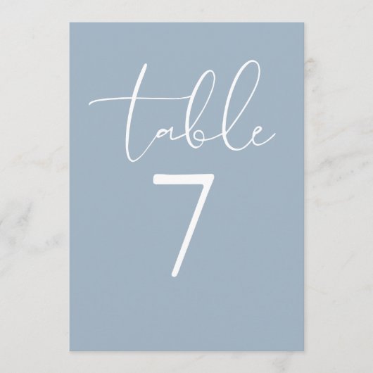 Stoffig blauwe elegante moderne script tafelnummer (Voorkant)