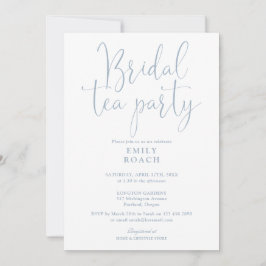 Stoffig blauwe elegante script bruiloft theepartij kaart