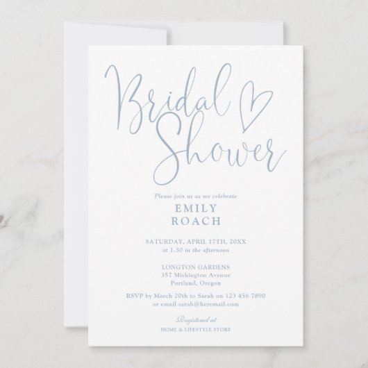 Stoffig blauwe elegante script QR-code bruidsdouch Kaart (Voorkant)