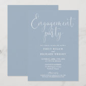 Stoffig blauwe elegante script verlovingsfeest kaart (Voorkant / Achterkant)