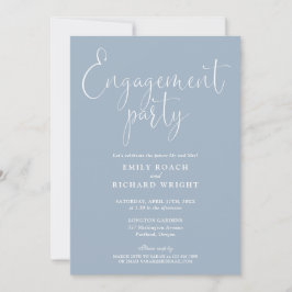 Stoffig blauwe elegante script verlovingsfeest kaart