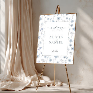 Stoffig blauwe elegante wilde bloem huwelijks welk poster