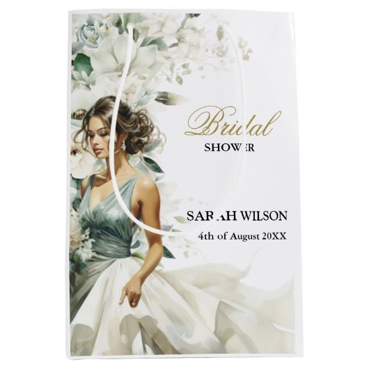 Stoffig blauwe Eucalyptus groenbruiloft feestje Medium Cadeauzakje (Voorkant)