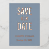 Stoffig blauwe foto-overlay Save The Date goud Folie Uitnodiging (Voorkant)