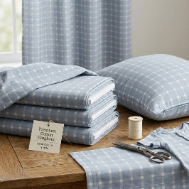 Stoffig blauwe geruite katoenen twill met gemiddel stof