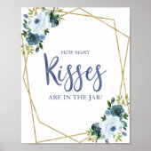 Stoffig blauwe gouden bloem 'Hoeveel kussen' bord Poster (Voorkant)