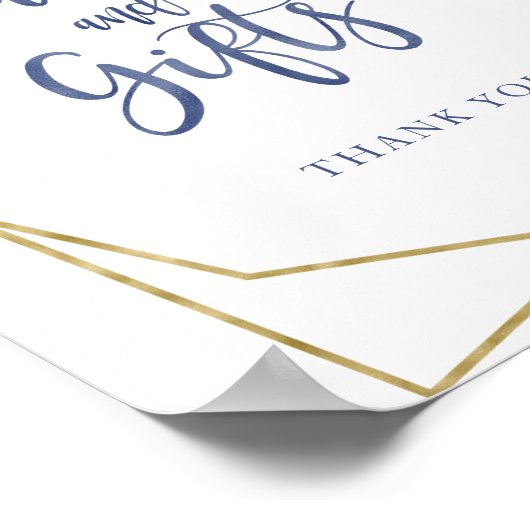 Stoffig blauwe gouden bloemkaarten en cadeaus bord poster (Hoek)