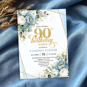 Stoffig blauwe gouden botanicals kader 90ste verja kaart