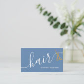 Stoffig blauwe gouden haar script schaar QR-code Visitekaartje (Staand voorkant)