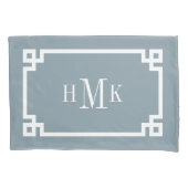 Stoffig blauwe Griekse sleutel monogram paar stand Kussensloop (Voorkant-Links)