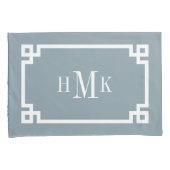 Stoffig blauwe Griekse sleutel monogram paar stand Kussensloop (Voorkant-Rechts)
