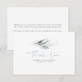 Stoffig blauwe groene zilverkleurige bladeren klei bedankkaart (Voorkant / Achterkant)