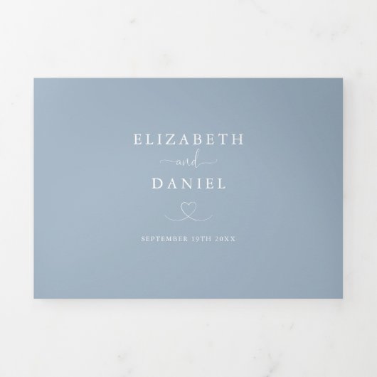 Stoffig Blauwe Hart Script Trouw Drieluik Uitnodiging (Cover)