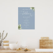Stoffig Blauwe Hart Script Trouw Welkom Bord Poster (Keuken)