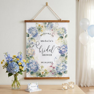 Stoffig blauwe hortensia bloem bruiloft feest welk hangend wandkleed