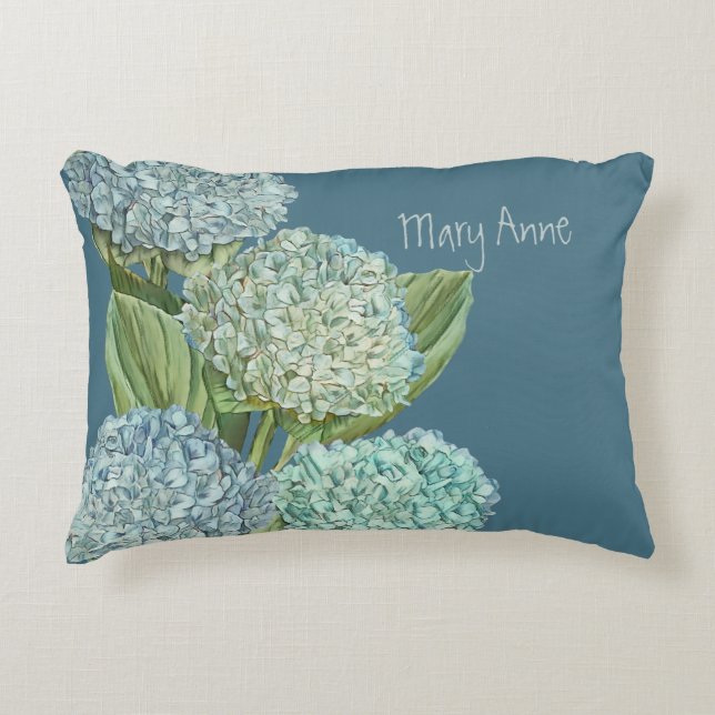 Stoffig Blauwe Hortensia Boeket Accent Kussen (Voorkant)
