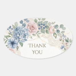 Stoffig blauwe hortensia roos bedankt ovaal ovale sticker