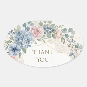 Stoffig blauwe hortensia roos bedankt ovaal ovale sticker