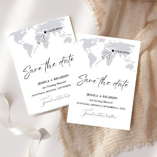 Stoffig blauwe huwelijksreis 'Save the date' Save The Date