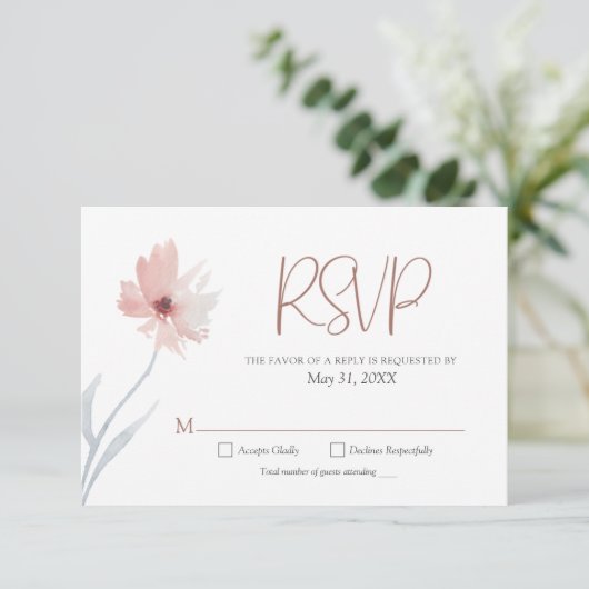 Stoffig blauwe koraal blozen koperen bloemige geom RSVP kaartje (Staand voorkant)