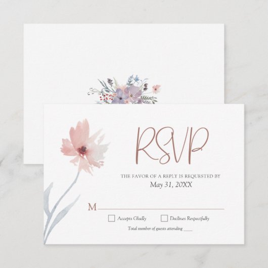 Stoffig blauwe koraal blozen koperen bloemige geom RSVP kaartje (Voorkant / Achterkant)