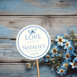 Stoffig Blauwe Liefde Is In Bloei Bloem Bruids Sho Ronde Sticker