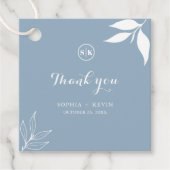 Stoffig blauwe minima takblaadjes initials Dank je Bedankjes Labels (Voorkant)