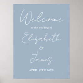 Stoffig blauwe minimalistische script bruiloft wel poster