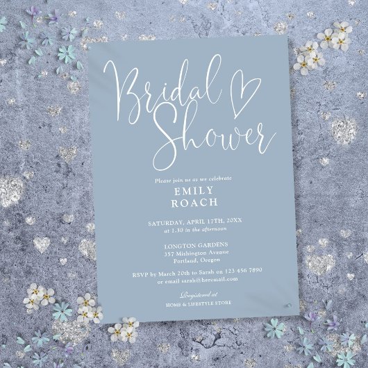 Stoffig blauwe moderne elegante script bruidsfeest kaart