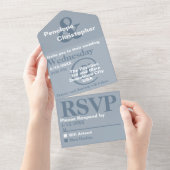 Stoffig blauwe moderne typografie Grote symbolen H All In One Uitnodiging (Afscheurbaar)