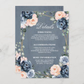 Stoffig blauwe perzik blozende geometrische trouwd informatiekaartje (Voorkant / Achterkant)