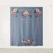 Stoffig blauwe roze bloem roosgoud fotohokje prop wandkleed (Voorkant)