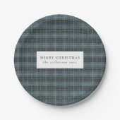 Stoffig blauwe ruit Kerstmis Monogram Papieren Bordje (Voorkant)