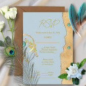 Stoffig blauwe rustieke boho gouden turquoise brui RSVP kaartje