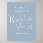 Stoffig blauwe script bruids douche welkom bord poster (Voorkant)