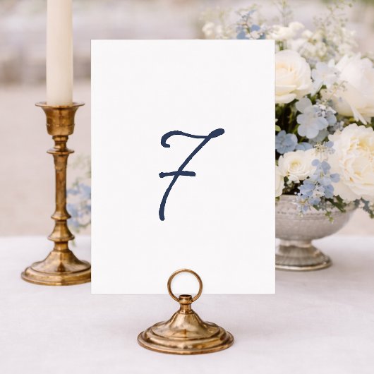 Stoffig Blauwe Tafel 7 – Franse Streep Bruiloft Kaart