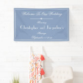 Stoffig Blauwe Trouw Chic Script Namen Welkom Spandoek (Insitu)