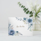 Stoffig blauwe watercolor bloemen zilver elegant briefkaart (Staand voorkant)