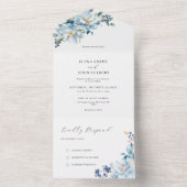 Stoffig blauwe waterverf bloem all in one uitnodiging (Binnen)