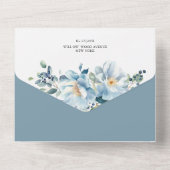 Stoffig blauwe waterverf bloem all in one uitnodiging (Achterkant)